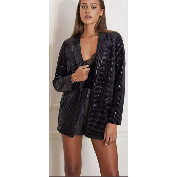 Anthropologie Steal the Night Sparkle Boyfriend Black Blazer NWT - Picture 2 of 10